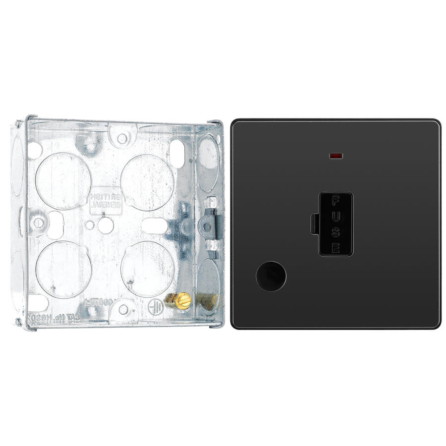 BG Evolve Black Chrome 13A Unswitched Spur with Neon and Flex Outlet PCDBC54B with 25mm Steel Back Box
