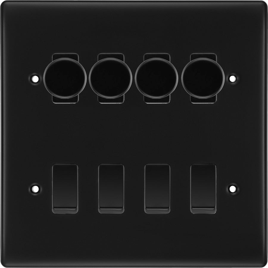 BG Nexus Matt Black 8 Gang Switch 4x Trailing Edge LED Dimmer 4x Intermediate Custom Grid Switch