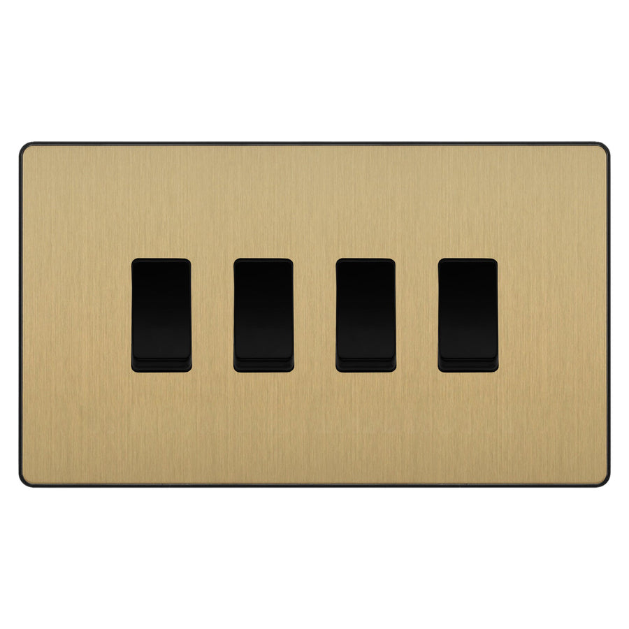 BG Evolve Satin Brass 4 Gang Custom Grid Light Switch Double Format