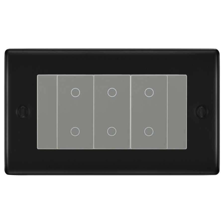 BG Nexus Matt Black Triple Master Touch Dimmer Switch Grey Inserts