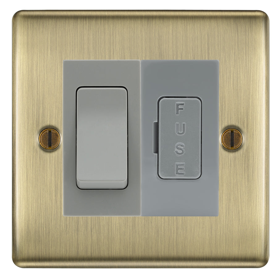 BG Nexus Metal Antique Brass 20A Double Pole Switch & 13A Fused Spur Plate | Grey Insert
