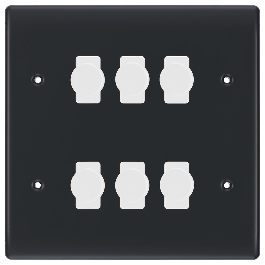 BG Part M 6 Gang Custom Grid Switch Plate with 6x Intelligent Dual Mode Dimmers – Graphite/White