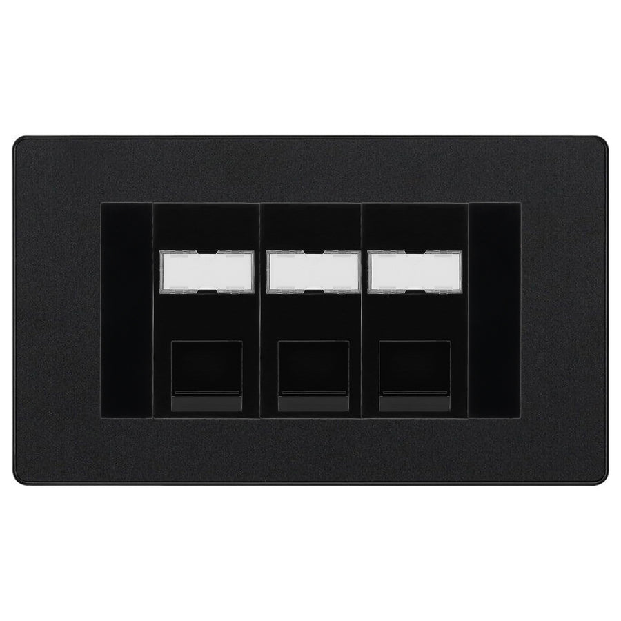 BG Evolve Matt Black 3 Gang RJ45 Cat5e Data Socket Black Inserts
