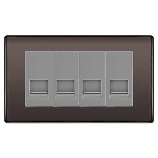 BG Nexus Black Nickel 4 Gang RJ11 Telephone Socket Euro Module - Grey Insert