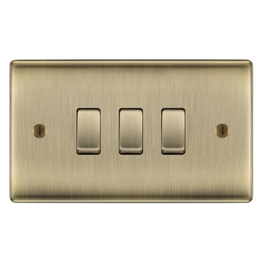 BG Nexus Antique Brass 3 Gang Intermediate Custom Grid Light Switch