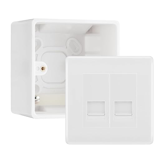 BG White Moulded Double RJ11 Telephone Socket Euro Module with 50mm Back Box - White Insert