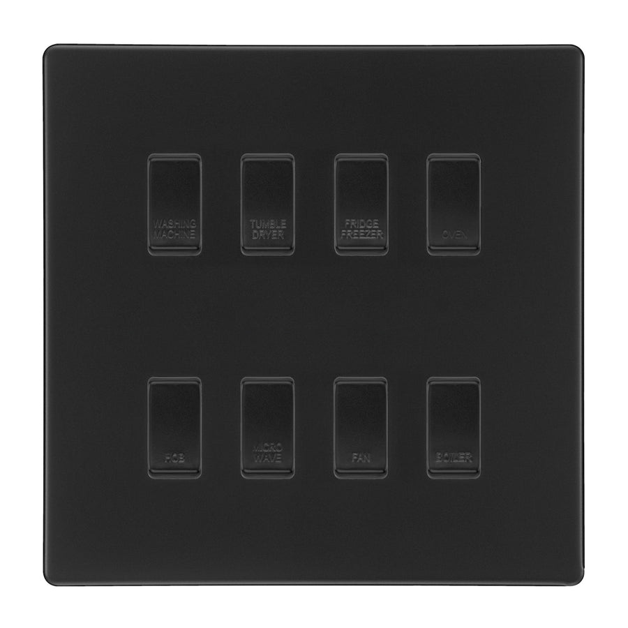 BG Screwless Matt Black 8 Gang Custom Appliance Grid Switch Panel Kitchen