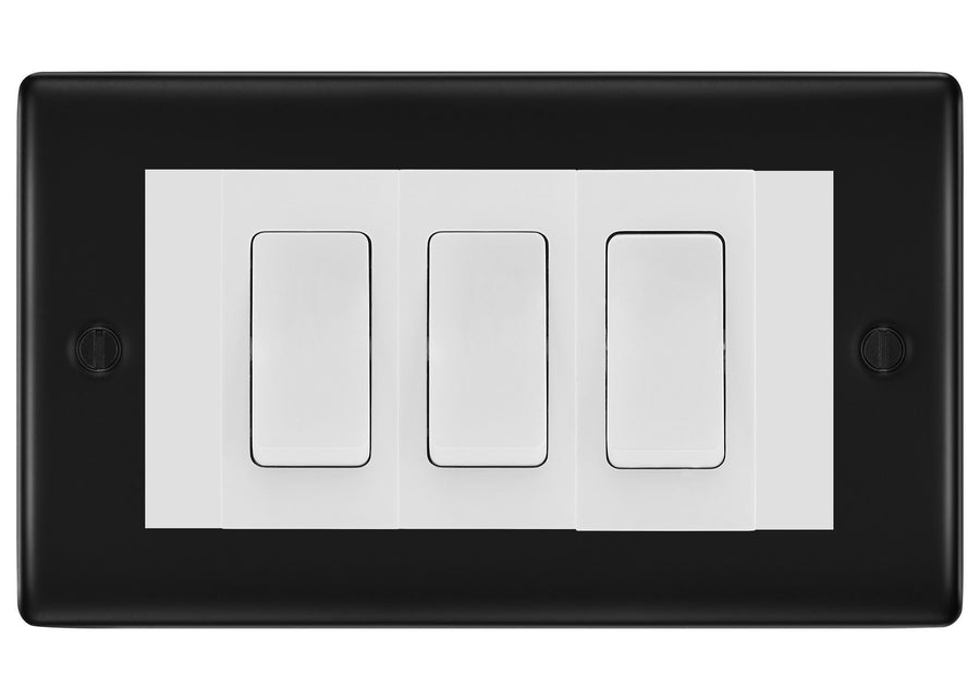 BG Nexus Matt Black 3G Switch 2x Intermediate 1X 2 Way Switch - White Insert