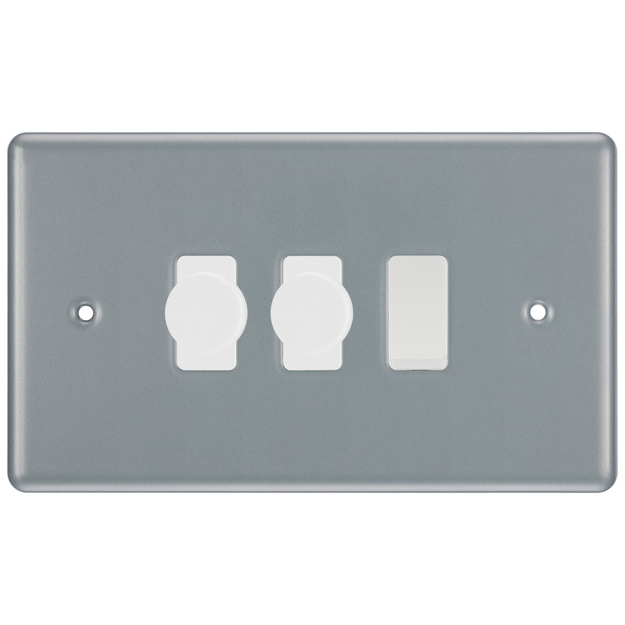 BG Metal Clad 3 Gang Light Switch 2x LED Dimmer 1x 2 Way Custom Switch