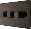 FBN83 Side -This trailing edge triple dimmer switch from British General allows you to control your light levels and set the mood. The intelligent electronic circuit monitors the connected load and provides a soft-start with protection against thermal, current and voltage overload.
