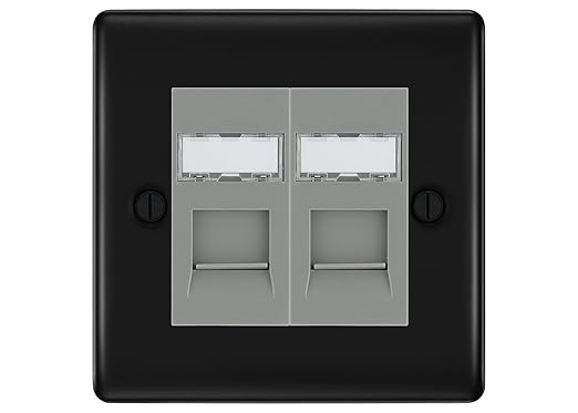 BG Nexus Metal Matt Black 2 Gang RJ45 Data Socket NFBRJ452G Grey Inserts