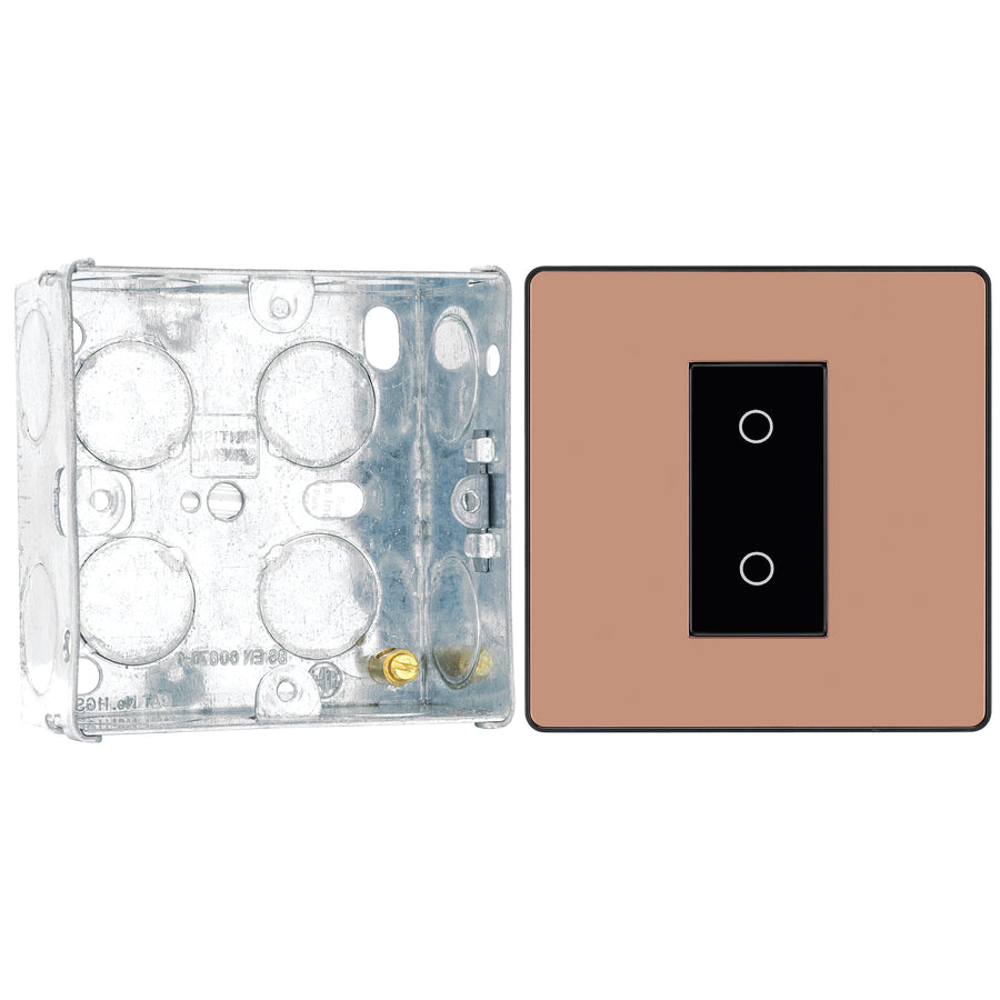 BG Evolve Polished Copper Single Master Touch Dimmer Switch PCDCPTDM1B with 35mm Steel Back Box