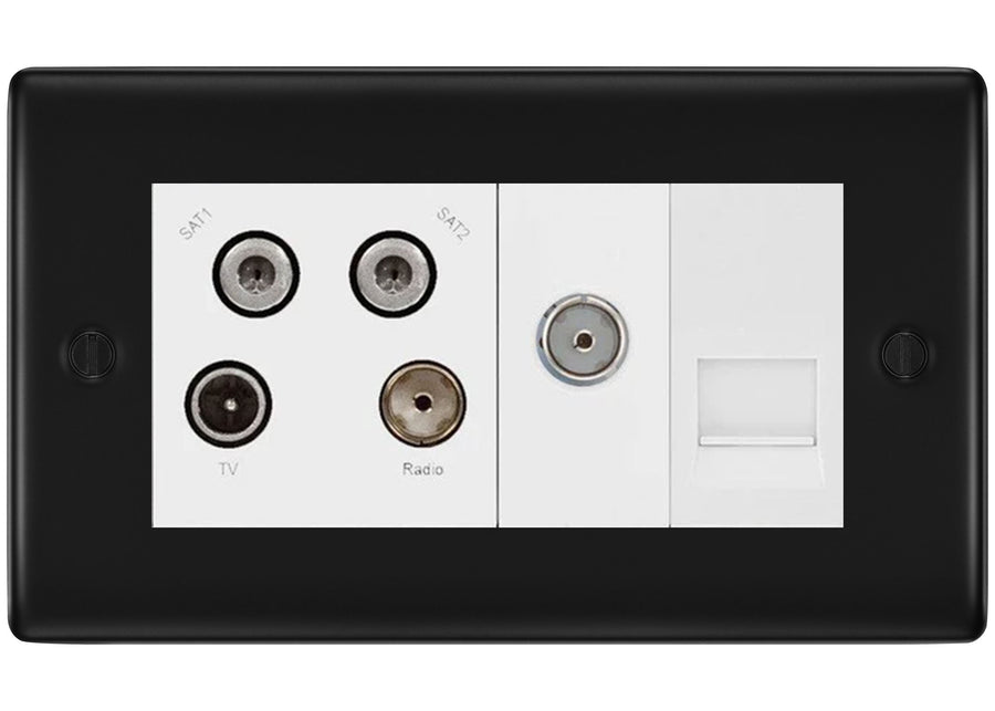 BG Nexus Metal Matt Black Quadplex Combination TV Socket NFB69W