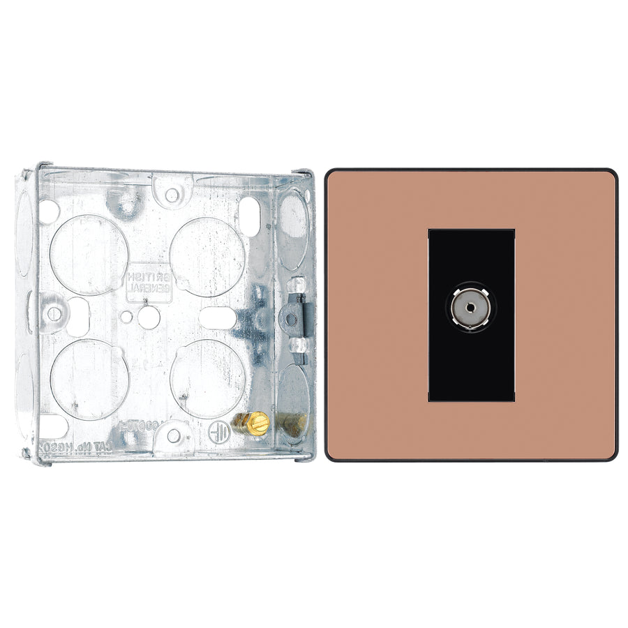 BG Evolve Polished Copper Co-Axial Socket Outlet PCDCP60B with 25mm Steel Back Box
