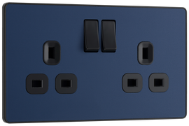 BG PCDDB22B Matt Blue Evolve 2 Gang 13A Switched Socket Outlet - Black Insert