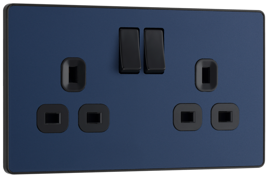 Data Outlet Blue BG PCDDB22B Matt Blue Evolve 2 Gang 13A Switched Socket Outlet - Black ...