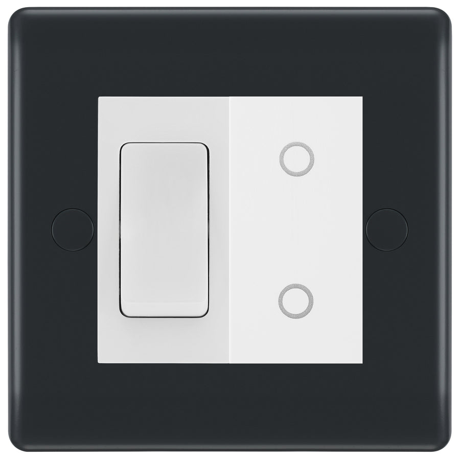 BG Part M 2 Gang Light Switch 1x 2 Way + 1x Secondary Touch Dimmer Graphite - White Insert