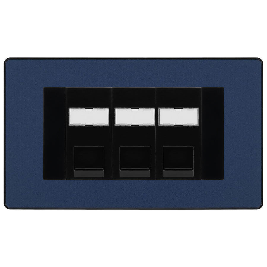 BG Evolve Matt Blue 3 Gang RJ45 Cat5e Data Socket Black Inserts