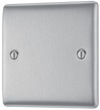 NBS94 Front - This premium brushed steel finish single blank plate from British General is ideal for covering unused electrical connections and has a sleek and slim profile, with softly rounded edges and an anti-fingerprint lacquer to reduce unsightly fingerprint marks.