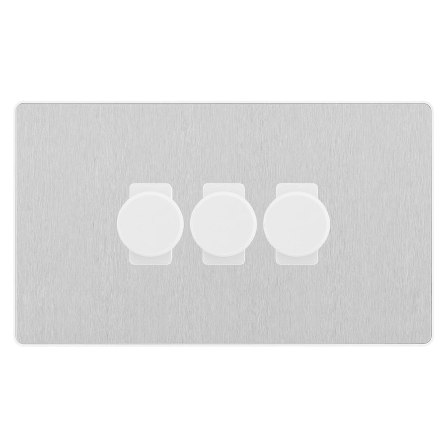 BG Evolve Brushed Steel 3 Gang Custom Grid Dimmer Light Switch PCDBS83W