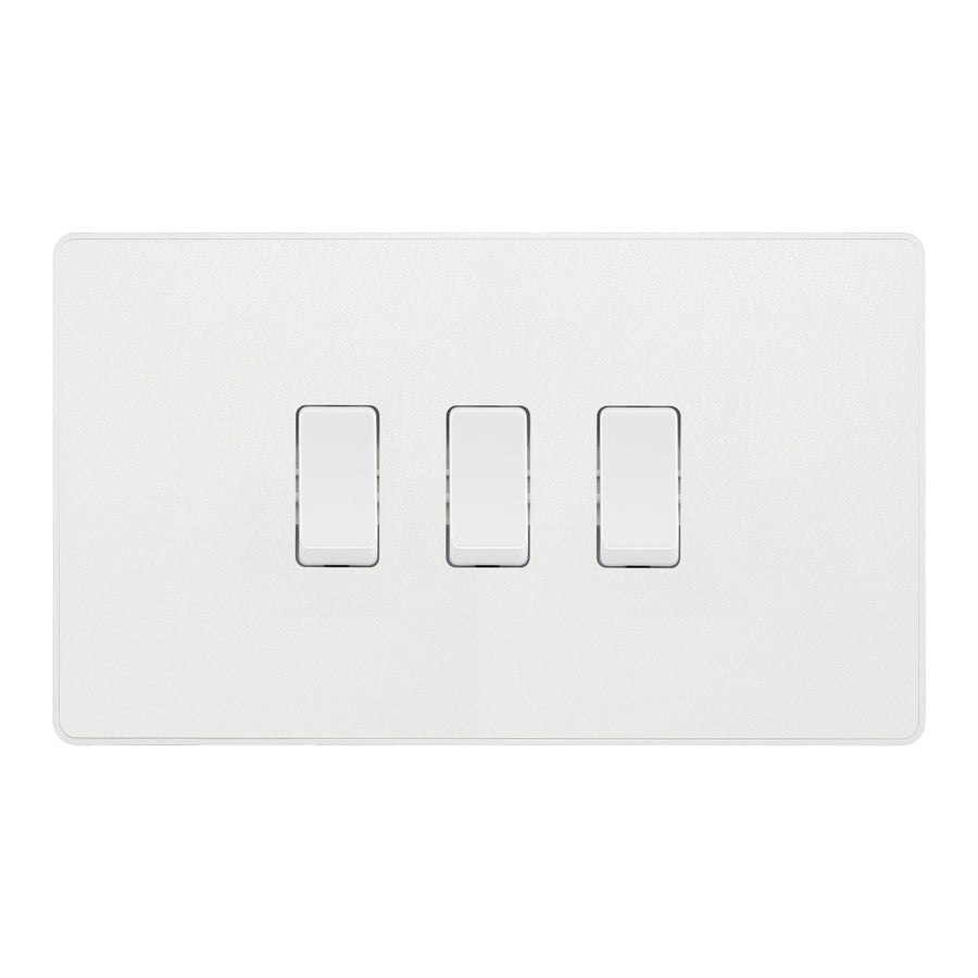 BG Evolve Pearlescent White 3 Gang Custom Grid Light Switch Double Format