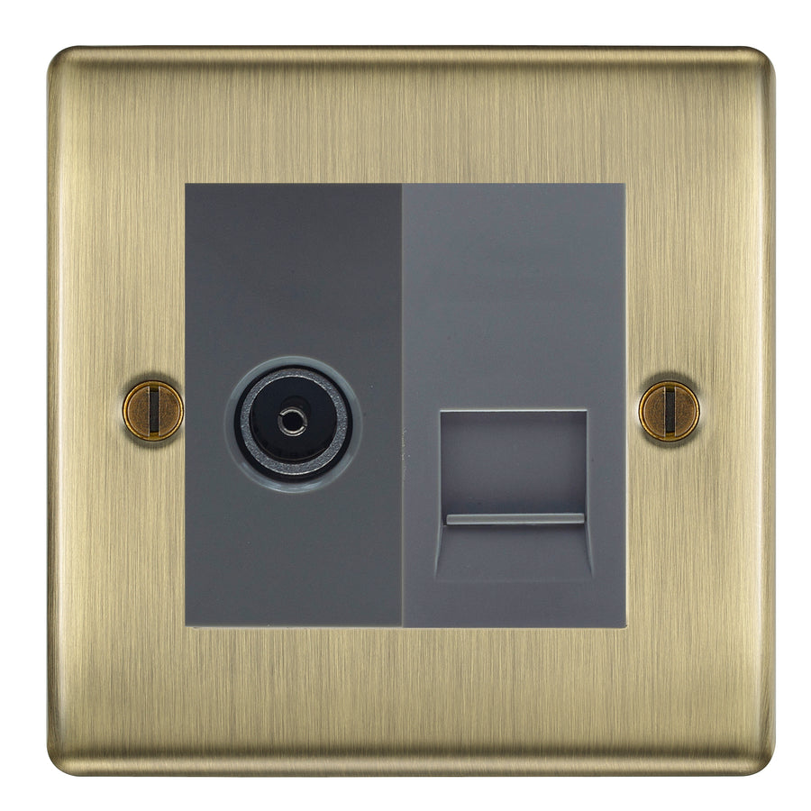 BG Nexus Antique Brass TV Aerial & BT Telephone Outlet Plate — Screened + IDC - Grey