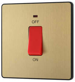 BG Evolve PCDSB74B Satin Brass 45A 2 Pole LED Switch-Black Insert