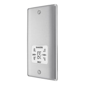 BG NBS20W Metal Brushed Steel 115-230V Dual Voltage Shaver Socket - White Insert