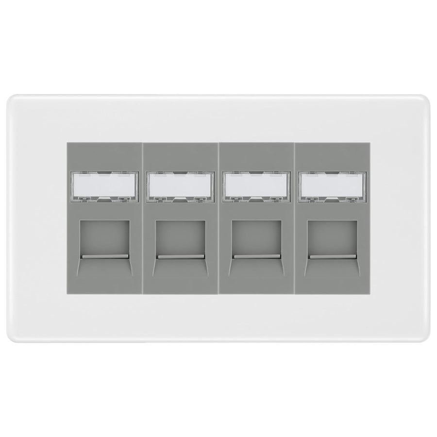 BG White Moulded 4 Gang RJ45 Cat6 Data Socket Outlet Grey...– The ...