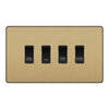 BG Evolve Satin Brass Custom Appliance Grid Switch 4 Gang Screwless