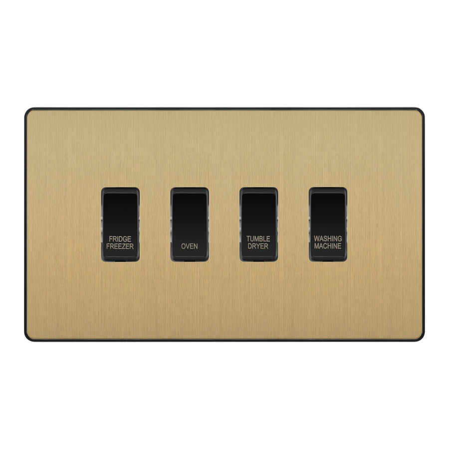 BG Evolve Satin Brass Custom Appliance Grid Switch 4 Gang Screwless