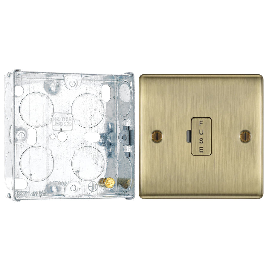 BG Nexus Metal Antique Brass 13A Unswitched Fused Spur Unit NAB54 with 25mm Steel Back Box