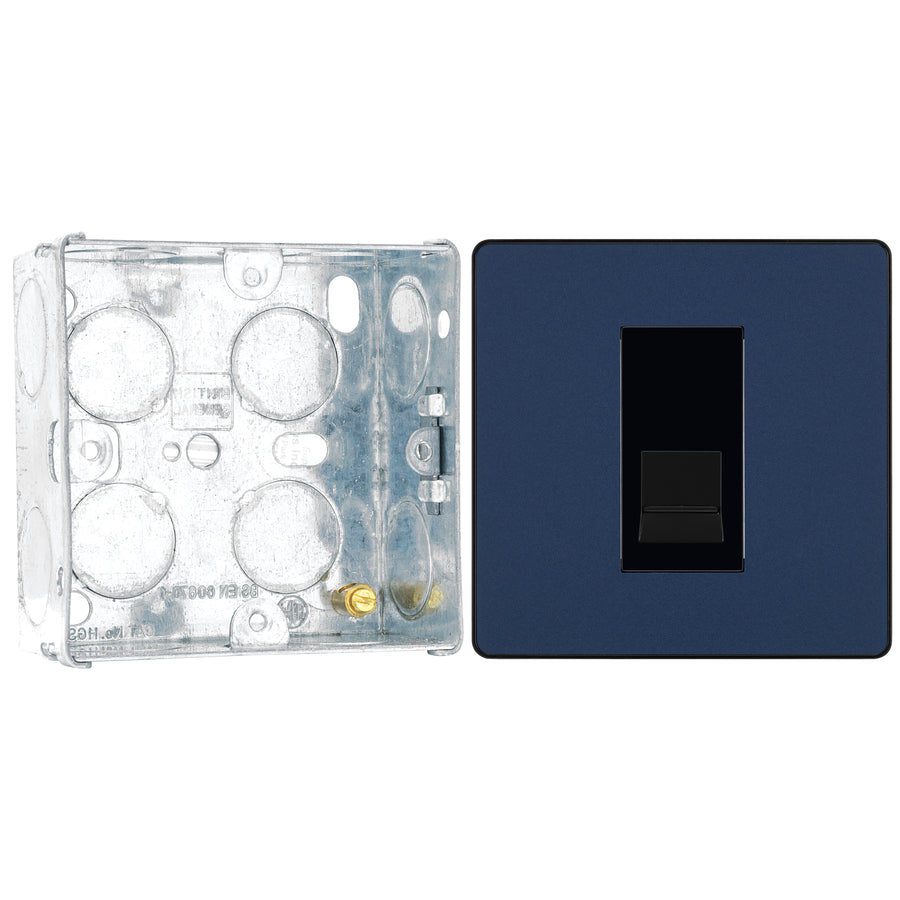 BG Evolve Matt Blue 1 Gang Secondary Telephone Outlet PCDDBBTS1B with 35mm Steel Back Box