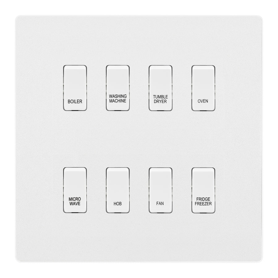 BG Evolve Pearlescent White Custom Appliance Grid Switch 8 Gang Screwless
