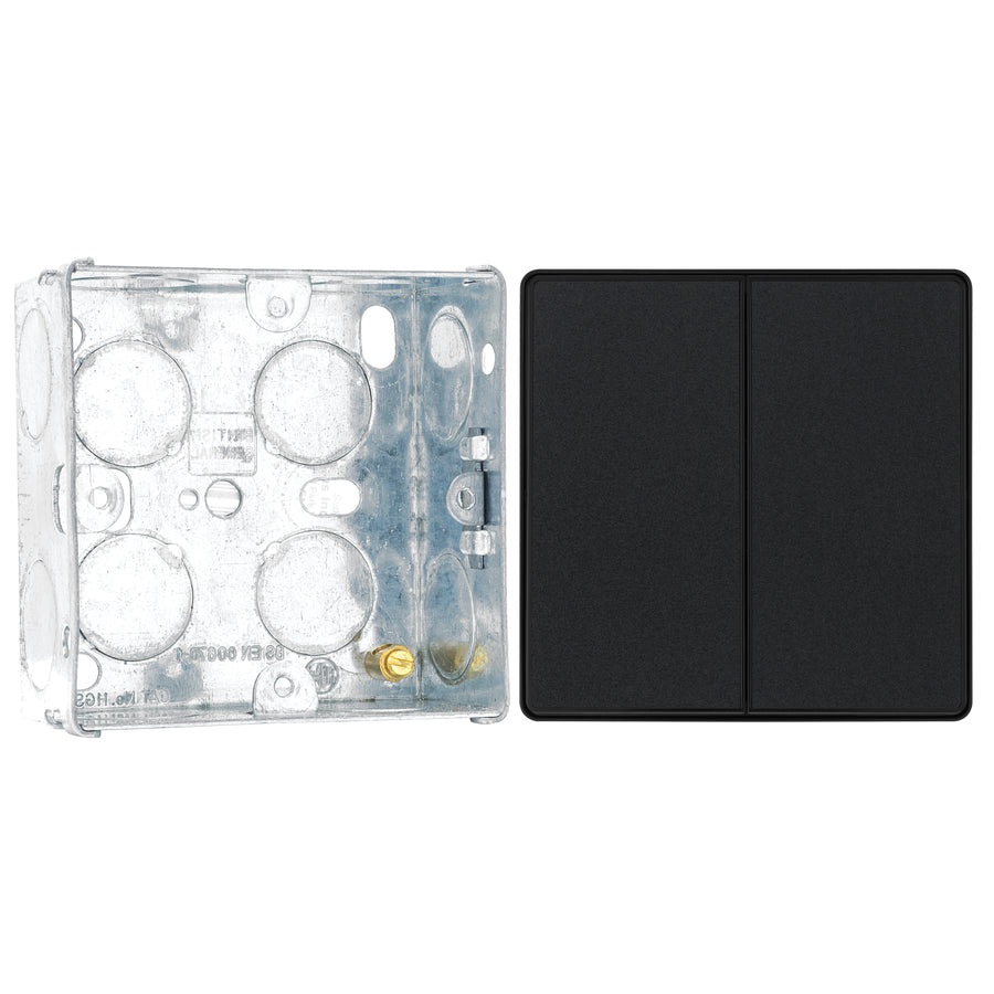 BG Evolve Matt Black 2 Way Double Edge to Edge Rocker Switch PCDMB42EB with 35mm Steel Back Box