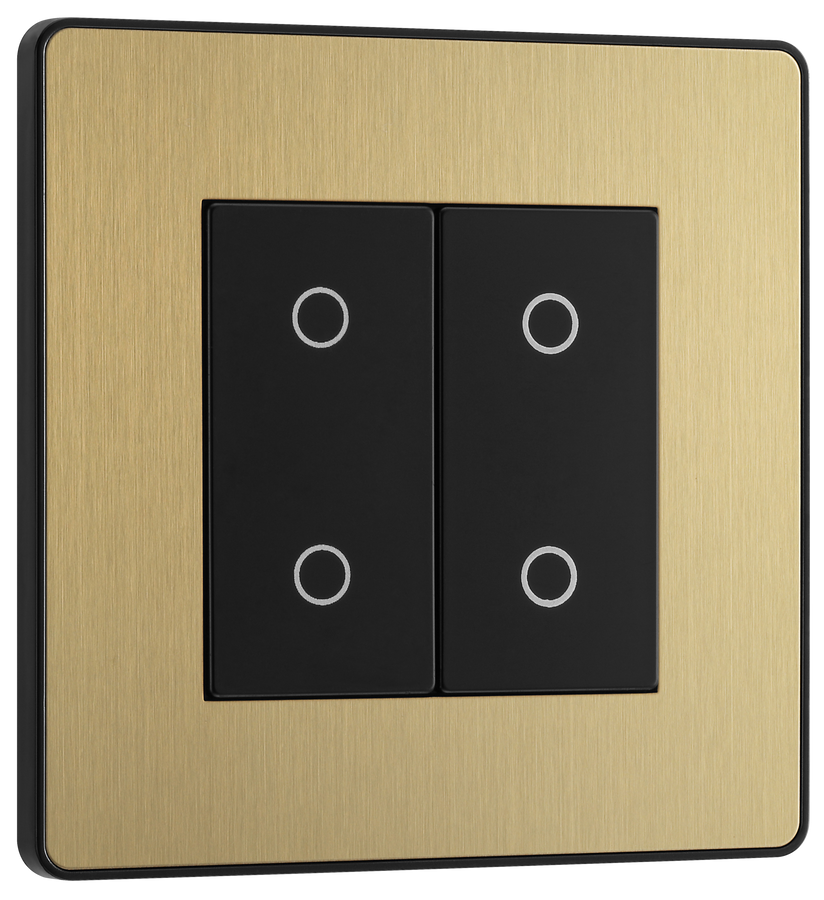  PCDSBTDS2B Front - This Evolve Satin Brass double secondary trailing edge touch dimmer allows you to control your light levels and set the mood.