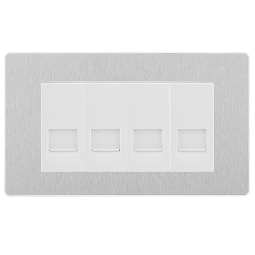 BG Evolve Brushed Steel 4 Gang RJ11 Telephone Socket Euro Module - White Insert
