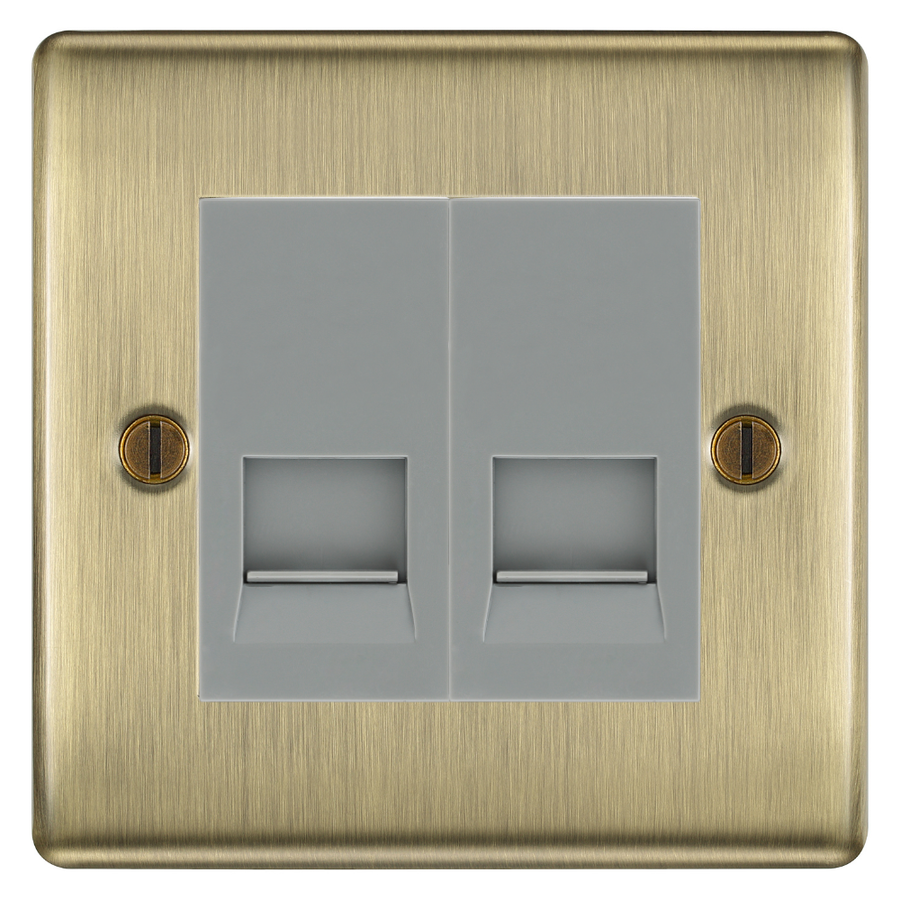 BG Nexus Antique Brass Double Secondary Telephone Socket, Screw Terminal - Grey Insert