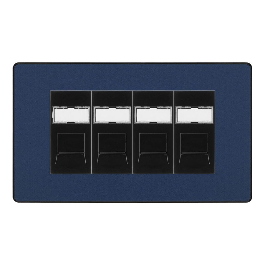 BG Evolve Matt Blue 4 Gang RJ45 Cat6 Data Socket Outlet Black Inserts
