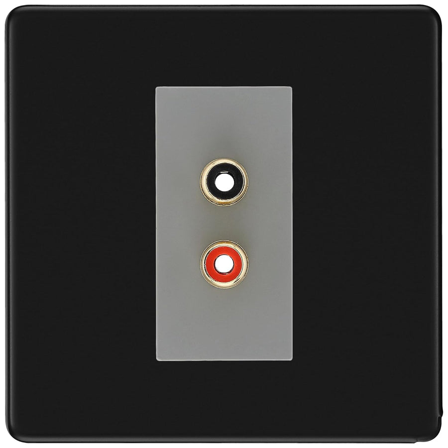 BG Screwless Matt Black Euro Module RCA X 2 Outlet FFBRCA2G