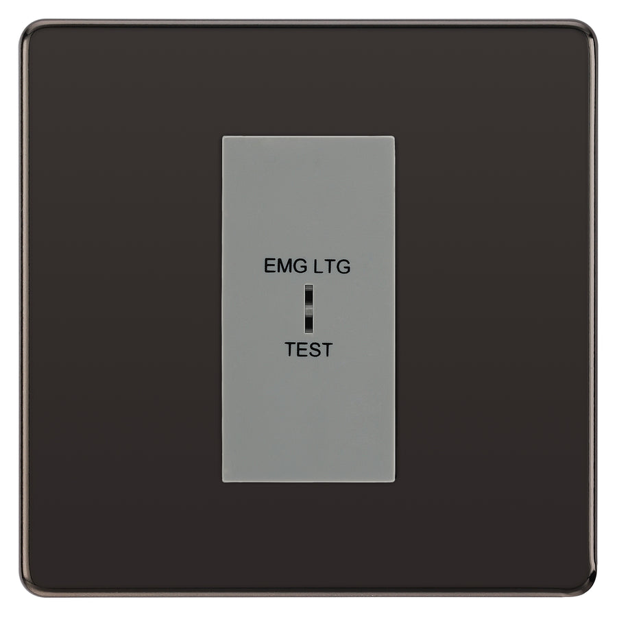 BG Nexus Metal Black Nickel 20AX 2 Way Emergency Lighting Test Key Switch - Grey Insert