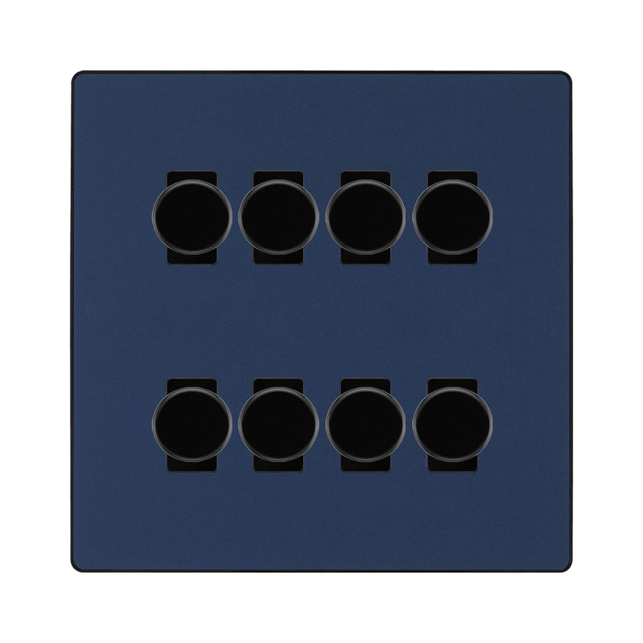 BG Evolve Matt Blue 8 Gang Trailing Edge LED Dimmer Light Switch 2 Way Custom Switch