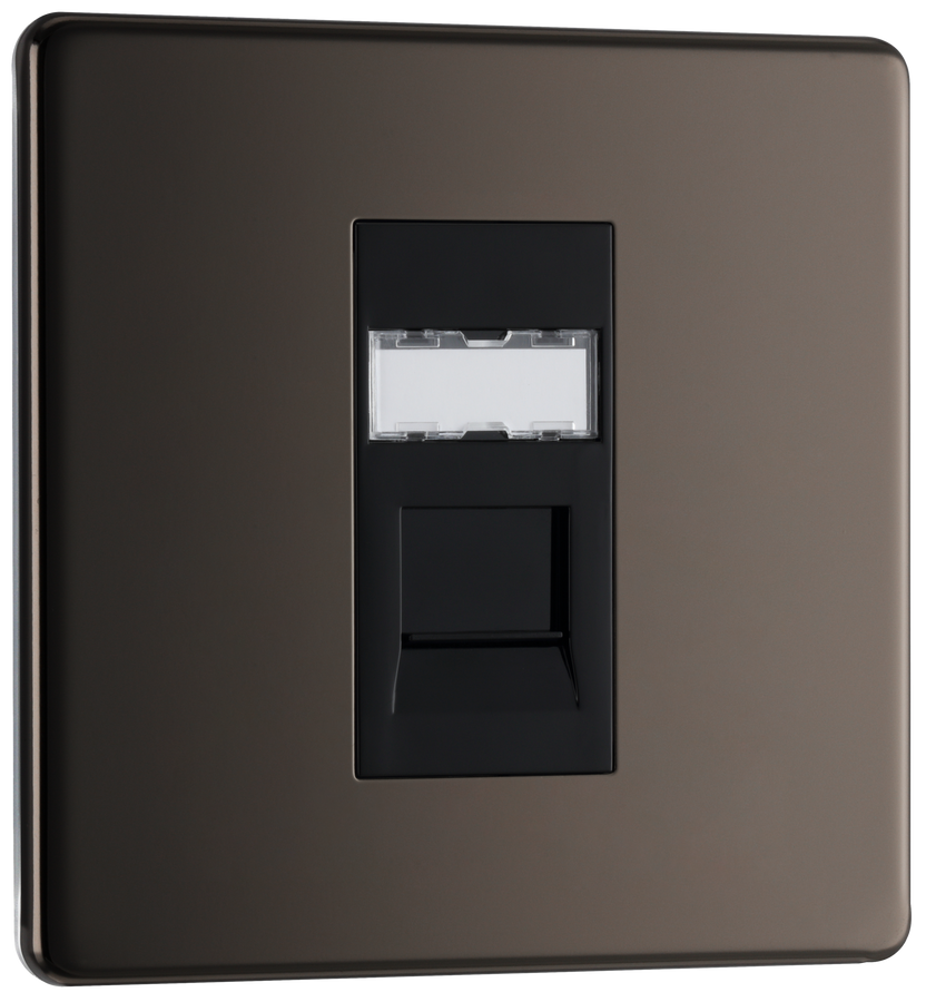 BG FBNRJ451 Nexus Screwless Flat-Plate Single RJ45 Data Outlet Black Nickel