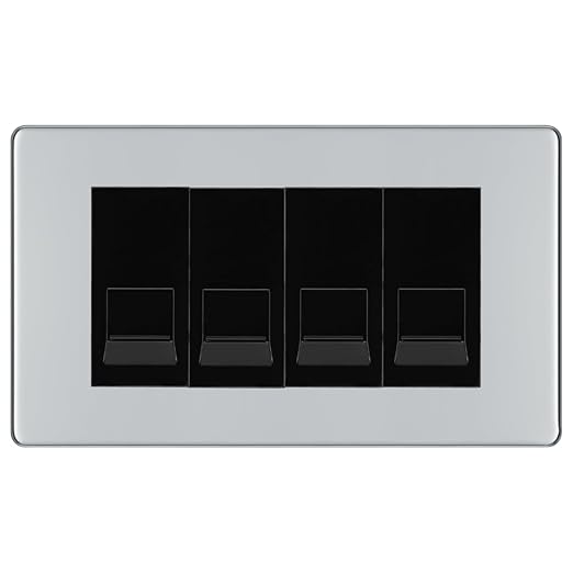 BG Screwless Polished Chrome 4 Gang RJ11 Telephone Socket Euro Module - Black Insert