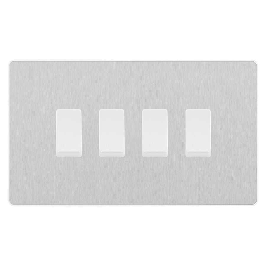 BG Evolve Brushed Steel 4 Gang Custom Grid Light Switch Double Format