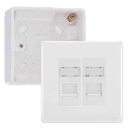 BG Nexus White RJ45 CAT6 Module with 2 Gang Faceplate, 2 Port Network Socket & 32mm Back Box (White Insert)