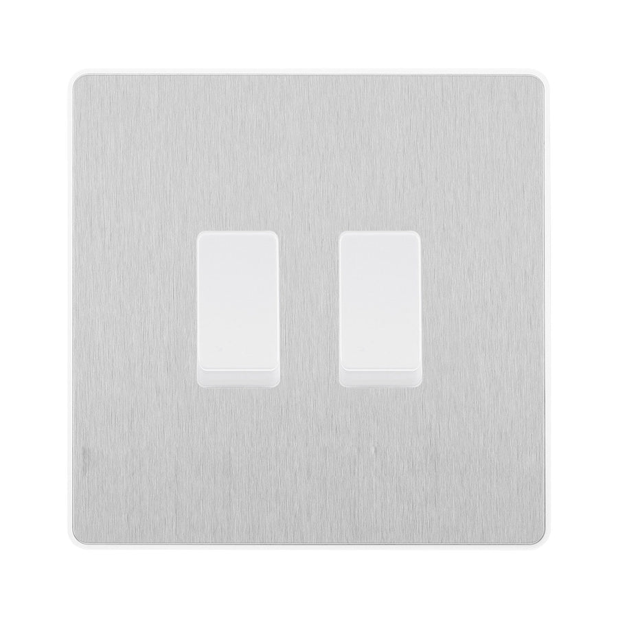 BG Evolve Brushed Steel 2 Gang Intermediate Custom Grid Light Switch