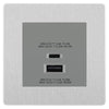 BG Evolve Brushed Steel 45W USB Wall Socket Euro Module USB-A & C - Grey Insert