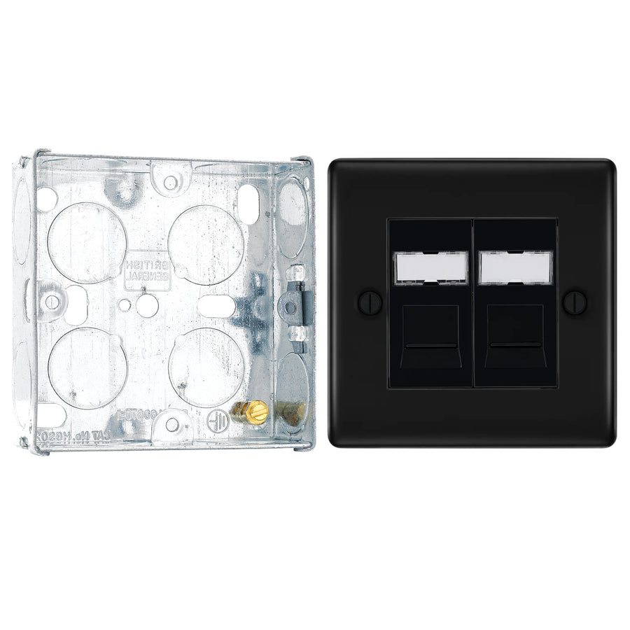 BG Nexus Matt Black RJ45 Double Data Outlet Socket NFBRJ452 with 25mm Steel Back Box