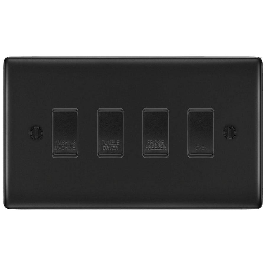 BG Matt Black 4 Gang Custom Grid Switch Panel Labelled Kitchen Appliance